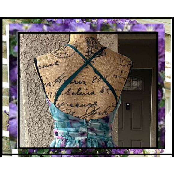 Lulus Romance That Wows Dark Teal Floral Print Organza Maxi Dress Size S - Picture 4 of 13